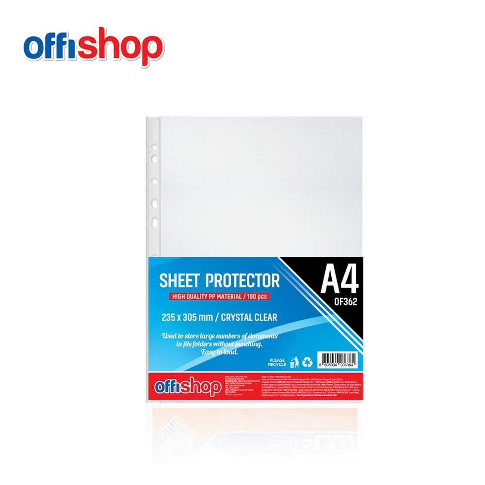 Folie protectie A4, Cristal, 40 MIC, 100 buc/set - OFFISHOP