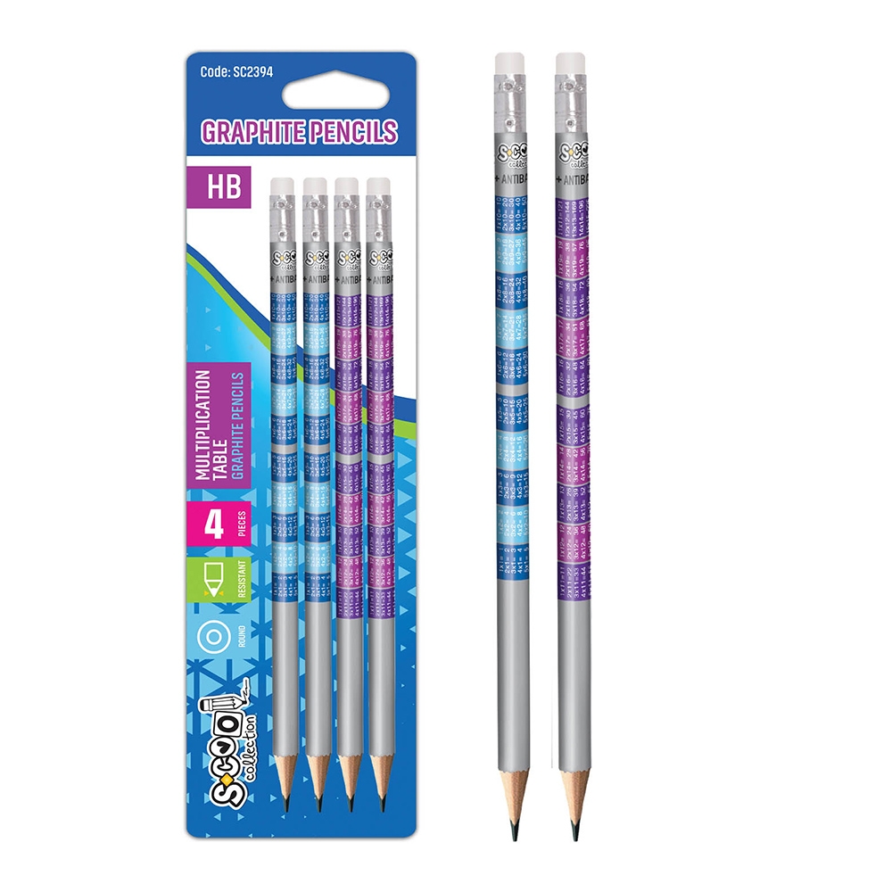 Creioane grafit HB, tabla inmultirii, 4 buc/blister- S-COOL