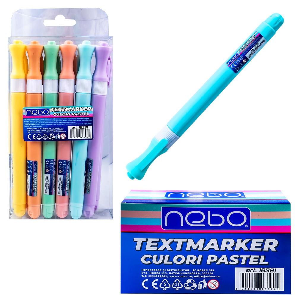 Textmarker culori pastel, 12 buc/set - NEBO