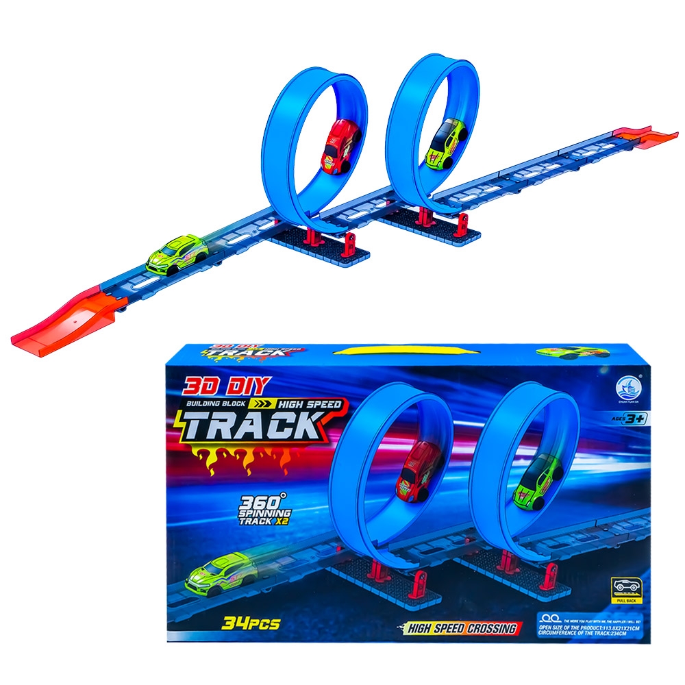 Pista cu bucla 360° + masinuta, 34 piese