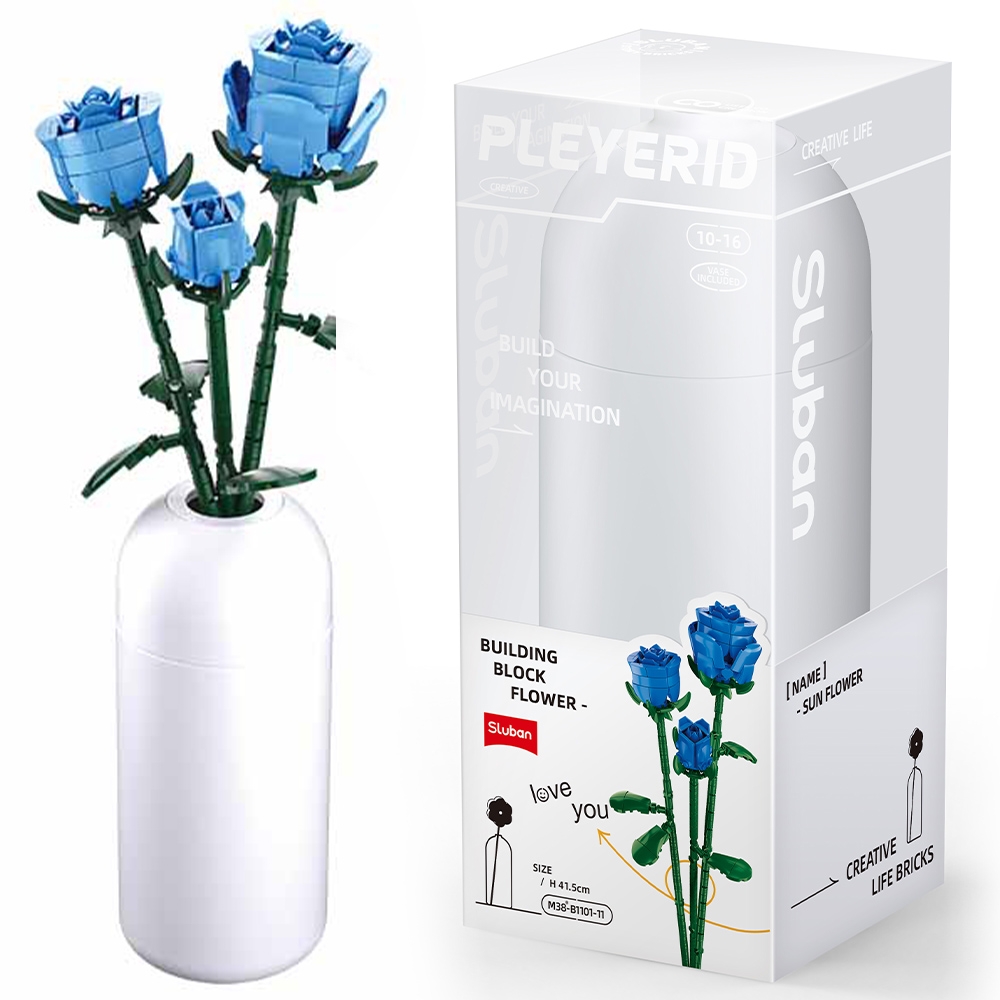 Set de Constructie Flowers, 238 piese, Trandafir Albastru - Sluban